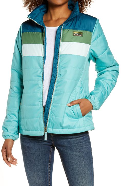 L.L.Bean Women's Mountain Classic Water Repellent Puffer Jacket available at #Nordstrom Deep Turquoise, Turquoise Ocean, Spring Capsule Wardrobe, Bold Color, Ll Bean, L L Bean, Jacket Style, Puffer Jacket, Stand Collar