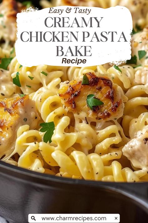 Step-by-Step Guide to Making Creamy Chicken Pasta Bake Recipe Easy Chicken Oven Dinner Recipes, Chicken And Pasta Dishes For Dinner, Chicken And Pasta Healthy, Chicken Bake Recipes Easy 4 Ingredients, Creamy Chicken With Pasta, Cream Of Chicken Recipes Pasta, Chicken Over Pasta Recipes, Chicken Bake Ideas, Baked Chicken With Pasta