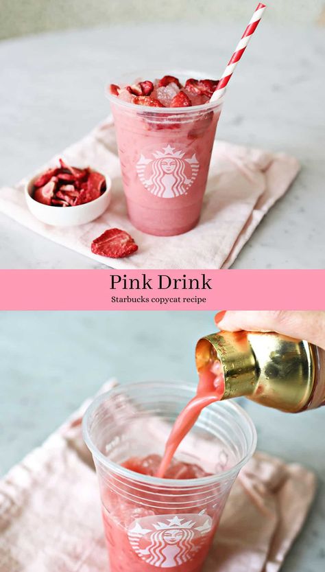 Pink Drink Pink Drink At Starbucks, Starbucks Pink Drink At Home, Starbucks Egg White Bites, Starbucks Copycat Recipes, Pink Drink Starbucks, Starbucks Pink Drink, Caffeine Free Drinks, Drink Starbucks, Coconut Milk Coffee