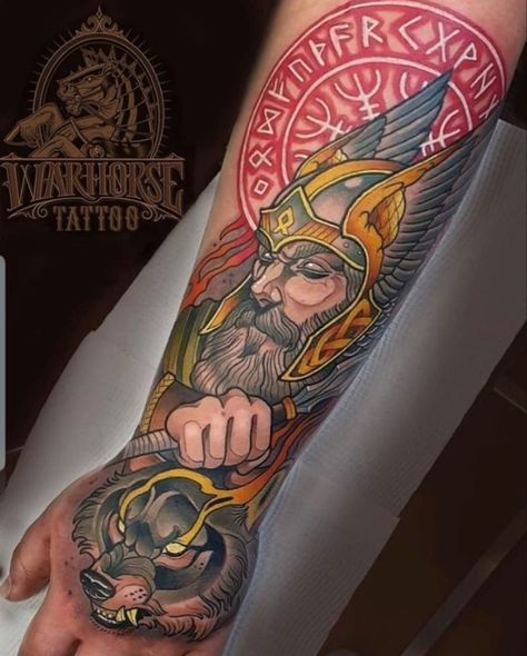 Traditional Viking Tattoos, Fake Skin Tattoo, Detailed Tattoos, Skin Tattoo, Arm Tats, Fake Skin, Greek Mythology Tattoos, Tattoo Color, Hand Tats