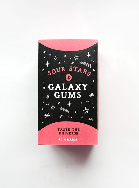 Galaxy Gums - Package Design on Behance Gum Packaging Design, Gum Branding, Candy Bar Packaging, Chewing Gum Packaging, Bath Display, Gummies Packaging, Gum Packaging, Space Snacks, Kraft Box Packaging