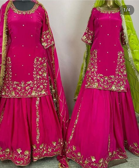 Dark Pink Colour Combinations Dress, Dark Pink Combination Dress, Sharara Design, Dark Pink Colour, Plazo Suits, Fancy Dress Material, Punjabi Dresses, Suit Punjabi, Haldi Dress