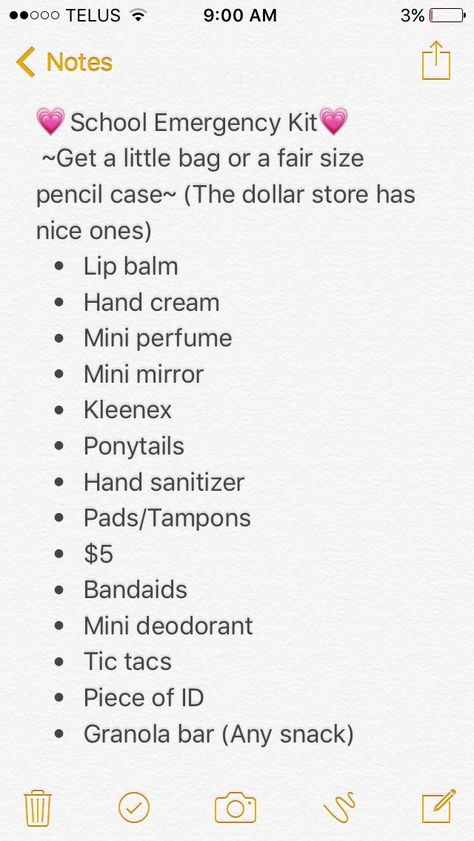 Emergency Bag For Middle School, High School Kit, School Routines For High School, School List Highschool, Mini Emergency Kit For School, Cute Lockers For Middle School, Mini Bag For School, Preparing For Middle School, Whats In My Emergency Bag