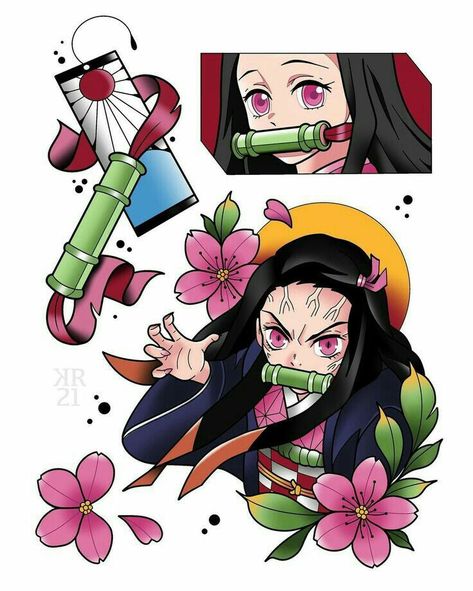 Demonslayer Nezuko, Slayer Tattoo, Tattoo Anime, Bestie Tattoo, Sticker Tattoo, Manga Tattoo, Doodle Tattoo, Anime Demon Slayer, Tattoo Project