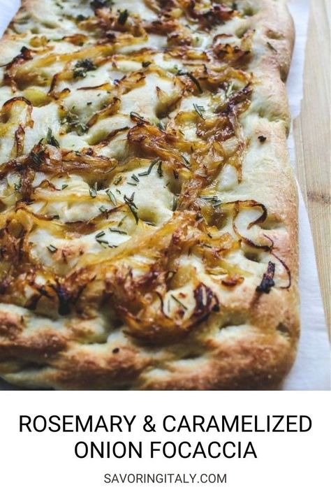 Onion Focaccia, Caramalized Onions, Homemade Focaccia, Caramelized Onions Recipe, Foccacia Bread, Bread Toppings, Rosemary Focaccia, Onion Bread, Carmelized Onions