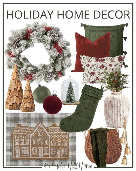 Features retro designs from the 1950s and 60s, with clean lines, organic shapes, and vibrant colors. Neutral Red Christmas Decor, Muted Red Christmas Decor, Christmas Decor Ideas Trend 2024, Red Boho Christmas Decor, Red Green And Brown Christmas Decor, Green Brown And Gold Christmas Decor, Neutral Red And Green Christmas, Muted Red And Green Christmas Decor, Green And Burgundy Christmas Decor