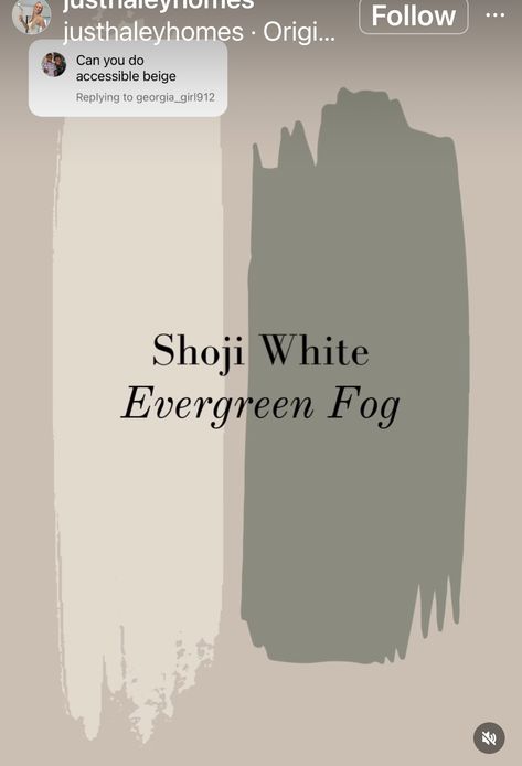 Colours That Go With Evergreen Fog, Bathroom With Evergreen Fog Paint, Shoji White And Evergreen Fog, Shoji White Evergreen Fog, Colors That Go With Wood Floors, Sw Foggy Day Exterior, Bathroom Evergreen Fog, Farmhouse Colour Schemes, Tall Decor Ideas