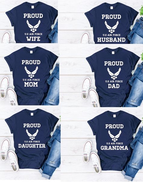 Air Force Shirt, Air Force Graduation, Air Force Matching Family Shirts, Personalized Proud Air Force Shirt, Air Force Gift, US Airman Shirt - Etsy Air Force Senior Pictures, Air Force Themed Party, Air Force Centerpiece Ideas, Air Force Party Decorations, Airforce Party, Air Force Party, Air Force Graduation, Air Force Basic Training, Boot Camp Graduation