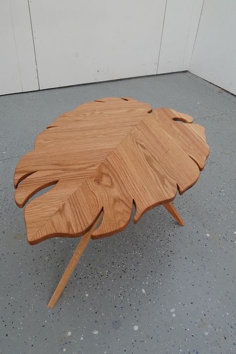 Leaf Coffee Table | Kreg Tool Monstera Coffee Table, Leaf Shaped Table, Wooden Table Diy, Wooden Table Design, Wooden Coffee Table Designs, Leaf Coffee Table, Unique Coffee Table Design, Unique Coffee Table, Cnc Wood