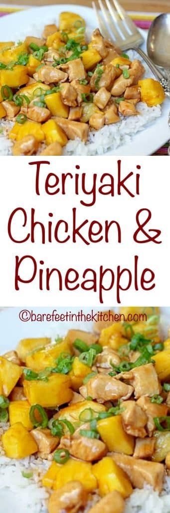 Teriyaki Chicken & Pineapple - get the recipe at barefeetinthekitchen.com Teriyaki Chicken With Pineapple, Pineapple Teriyaki Chicken, Teriyaki Pineapple Chicken, Chicken With Pineapple, Pineapple Teriyaki, Cheese Wontons, Pineapple Recipes, Pineapple Chicken, Fresh Pineapple