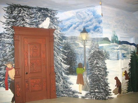 Narnia Mural, Narnia Library, Narnia Bedroom, Narnia Room, Narnia Birthday, School Hallway Decorations, Hallway Decorations, School Hallway, Nursery Mural