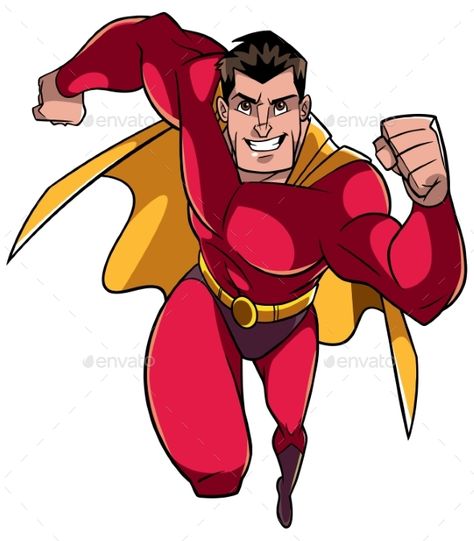 Full length front view of a powerful and muscular superhero running fast during courageous mission isolated on white background for copy space Running Reference Front View, Superhero Standing Pose, Superhero Stance, Man Running Drawing, Running Comic Illustration, Running Pose, Running Fast, Cape Costume, Mirror Photography