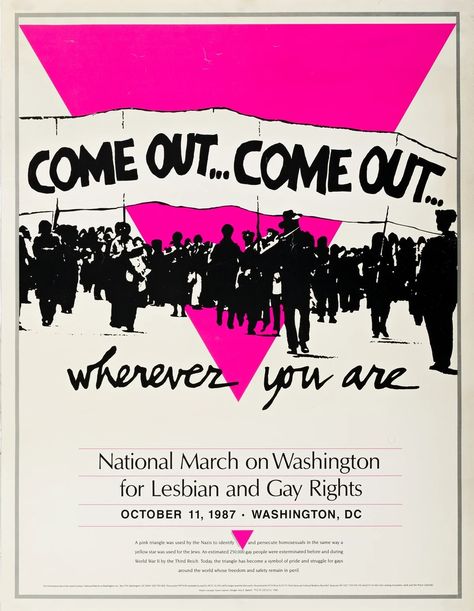 Susie Gaynes | Come Out...Come Out...Wherever You Are / National March on Washington for Lesbian and Gay Rights. (1987) | MutualArt Wizard Of Oz Art, National Coming Out Day, Dorothy Wizard Of Oz, Vintage Lesbian, Sara Ramirez, March On Washington, Lgbt History, Protest Art, Pink Triangle