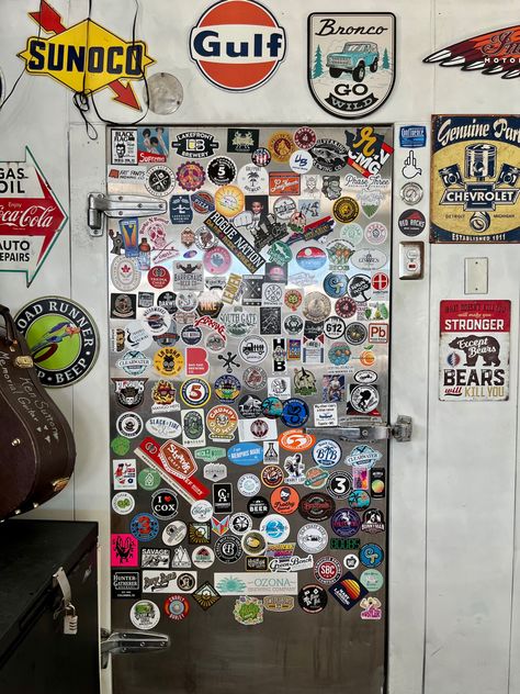 Brewery Sticker Display Ideas, Brewery Merchandise Display, Brewery Stickers Display, Beer Mural, Beer Garden Wall Mural, Eclectic Art Wall, Brewery Mural Art, Beach House Room, Beer Wall