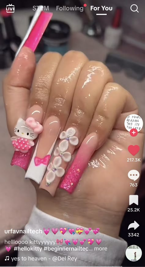 Long Pink Acrylic Nails, Retro Nails, Long Acrylic Nail Designs, Colored Acrylic Nails, Exotic Nails, Pretty Gel Nails, Long Acrylic Nails Coffin, Soft Nails, Unique Acrylic Nails