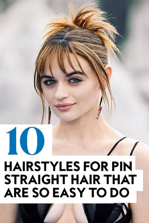 Straight hair doesn't equal boring, and these hairstyles prove that. Get inspiration with these celebrity hairstyles for pin-straight hair. #hairtips#hairinspiration#hairstyles Half Up Hair Styles Straight Hair, Simple Updo For Straight Hair, Edgy Straight Hairstyles, Hairstyles For Straight Shoulder Length Hair, Haïr Style Long Straight Hair, Sleek Simple Hairstyles, Easy Styles For Straight Hair, How To Style Pin Straight Hair, Hairdos For Fine Straight Hair