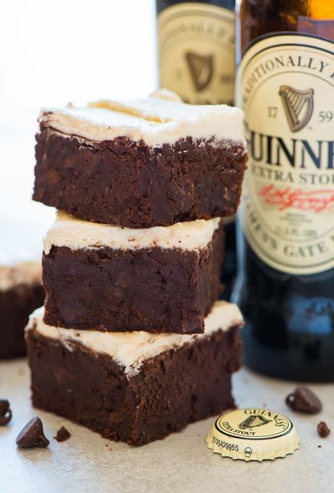 Guinness Brownies Guinness Brownies, Well Plated, St Patrick's Day Food, Fat Burning Food, Sweet Potato Brownies, St Patricks Day Food, Chewy Brownies, Bars And Cookies, Irish Food