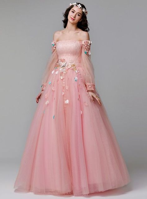 Incredible Dresses, Fairy Bride, Fairy Prom Dress, Long Sleeve Ball Gowns, Dresses Yellow, Pink Ball Gown, Floral Fairy, Big Dresses, Gown Princess