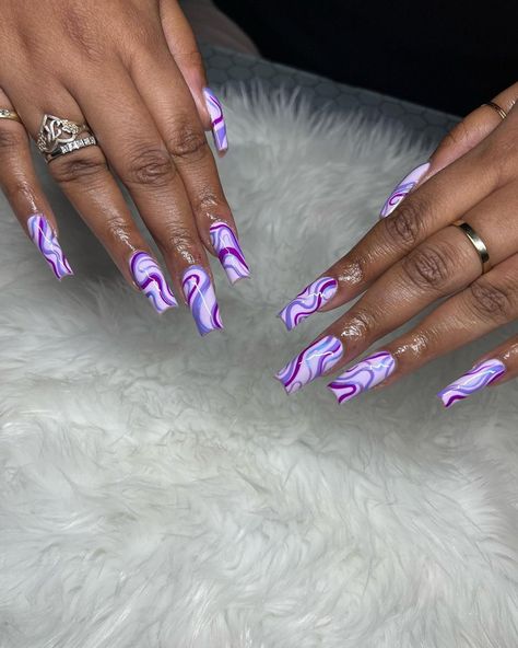 Swirl Purple Nails, Abstract Swirl Nails, Purple Wavy Nails, Purple Swirl Nails, Purple Swirls Nails, Purple Abstract Nails, Swirly Nail Designs Purple, Pink Swirl Nails, Dope Nail Designs Purple