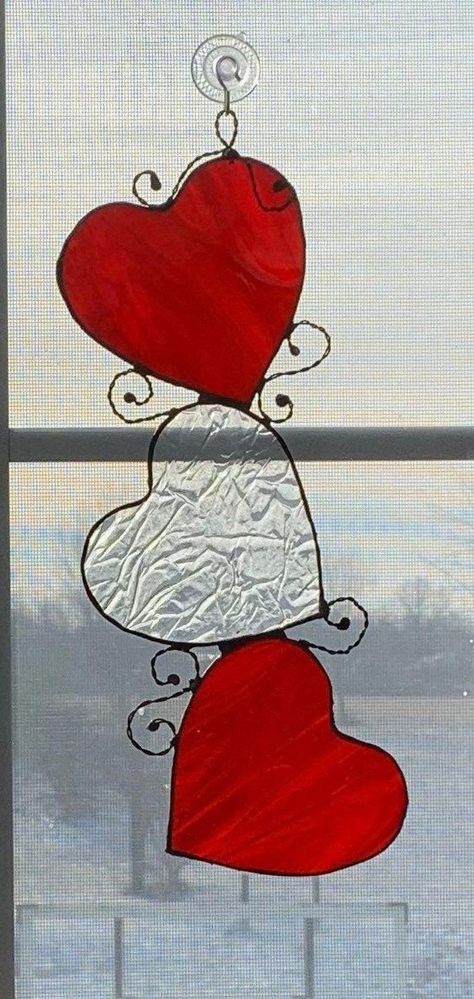 Stained Glass Hearts, Stained Glass Heart, Diy Stained Glass Window, Stained Glass Gifts, Stained Glass Patterns Free, Glass Hearts, Stained Glass Decor, Stained Glass Ornaments, Stained Glass Window Hanging