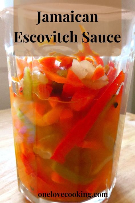 Escovitch sauce is a pickled sauce made from vinegar, onions, peppers and carrots which can be served over fried fish and other proteins. 
#escovitchsauce #jamaicanescovitchsauce Fish Fry Sauce, Escovitch Fish Jamaica Recipe, Escovitch Sauce Recipe, Jamaican Fried Fish, Jamaican Escovitch Fish Recipe, Vinegar Onions, Escovitch Fish, Caribbean Dishes, Jamaica Food