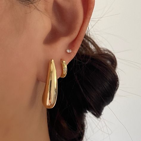 Big Earrings Statement, Big Earrings Gold, Stack Earrings, Thick Gold Hoops, Big Statement Earrings, Water Drop Earrings, Stacked Earrings, Chunky Earrings, Earrings Big