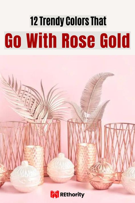 Are you looking to incorporate the popular and trendy rose gold color into your space, but don't know what other colors to pair it with? We've got you covered with 12 trendy colors that will complement rose gold and help to create a stylish, modern and inviting atmosphere. From muted blues to dusty pinks, find the perfect colors to amp up your style and add a chic touch to your space. Yellow And Rose Gold Color Scheme, Colors That Go With Rose Gold, Rose Gold Accents Decor, Rose Gold Living Room Ideas, Rose Gold Color Combinations, Rose Gold Grill, Rose Gold Bedroom Ideas, Rose Gold Color Scheme, Rose Gold Color Palette