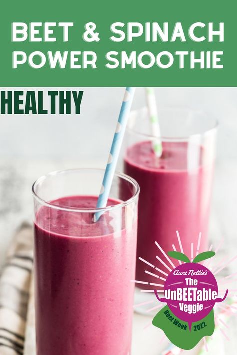 Stir up the perfect midday treat this BEET week by making this yummy and healthy Beet and Spinach Power Smoothie! Check out the full recipe at www.auntnellies.com Celery Smoothie, Warm Weather Recipes, Spinach Smoothie Recipes, Springtime Recipes, Beet Smoothie, Power Smoothie, Ginger Smoothie, Fruits For Kids, Green Juice Recipes