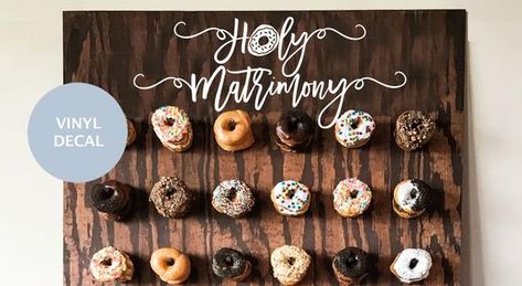 Donut Wall Wedding, Donut Bar Wedding, Doughnut Wall, Engagement Party Planning, Wedding Donuts, Holy Matrimony, Donut Bar, Dessert Table Decor, Donut Wall