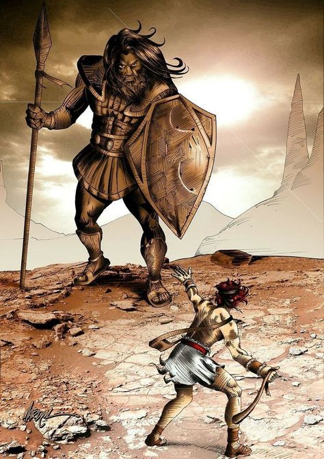 David Vs Goliath Art, David Vs Goliath, Samuel 17, 1 Samuel, Pictures Of Christ, David And Goliath, Bible Images, Bible Illustrations, Bible History