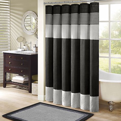 Madison Park Eastridge Shower Curtain - JCPenney Bathroom Ideas Guest, Boys Bathroom Decor, Shabby Chic Bathrooms, Bathroom Mood Board, Gray Shower Curtains, Pattern Layout, Black Shower Curtains, Modern Bathroom Accessories, Home Essence