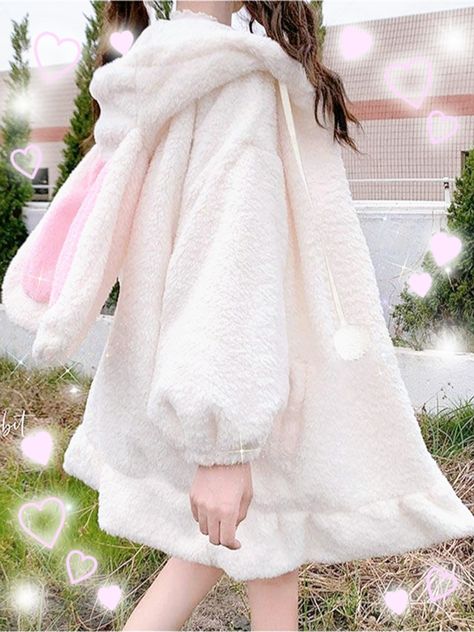 689 BZB Kawaii Anime Bunny Ear Hoodies Sweet Lovely Fuzzy Fluffy Rabbit Sweater Tops Cosplay Jacket Coats Bunny Ear Hoodie, Kawaii Hoodies, Harajuku Hoodie, Bunny Hoodie, Oversized Fashion, Plush Coat, Winter Girl, Fluffy Bunny, Oversize Fashion