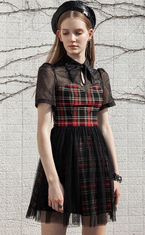 Lollirot Mini Dress-Punk Rave-Tragic Beautiful Emo Dress, Dress With Fishnets, Scene Queen, Punk Dress, Emo Dresses, Gothic Clothing, Tartan Dress, Punk Outfits, Gothic Dress