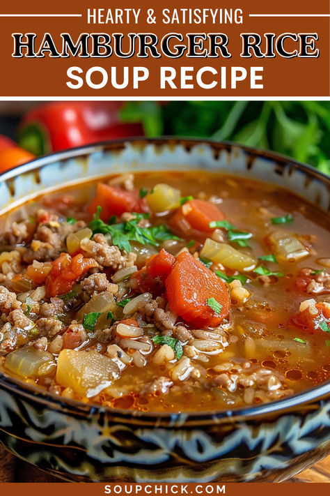 Hamburger Rice Soup Recipe Hamburger Rice Soup Recipe, Hamburger Soup With Rice, Soups Using Hamburger, Beef And Rice Soup Recipes, Hamburger And Rice Soup, Soup With Ground Beef And Rice, Soups With Meat, Spanish Rice Soup Recipe, Soups With Hamburger Meat