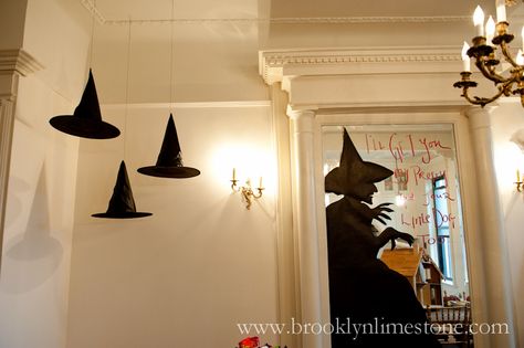 HalloweenParty2012WATERMARKED (5 of 51) | by MrsLimestone Hanging Witch Hats, Witch Hats Costume, Simple Halloween Decor, Halloween Office, Hanging Witch, Classy Halloween, Witch Hats, Halloween Tattoo, Spooky Halloween Decorations