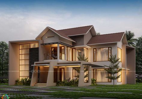 Opulent Modern Mixed Roof House Design 6bhk House Design, Double Story House Elevation, Mixed Roof House Design, Roof House Design, Exterior Reference, Small House Design Kerala, Indian House Exterior Design, Frame Cabins, Small House Design Architecture