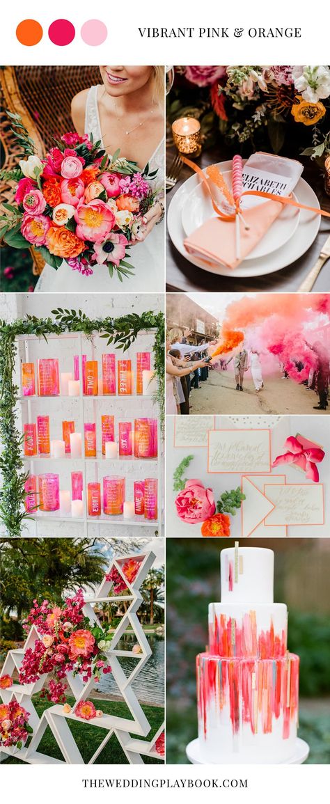 Pink And Orange Wedding, Orange Wedding Themes, Orange And Pink Wedding, Colorful Wedding Cakes, Wedding Color Palettes, Summer Bridal Showers, Boda Mexicana, Bright Wedding, Wedding Inspiration Summer