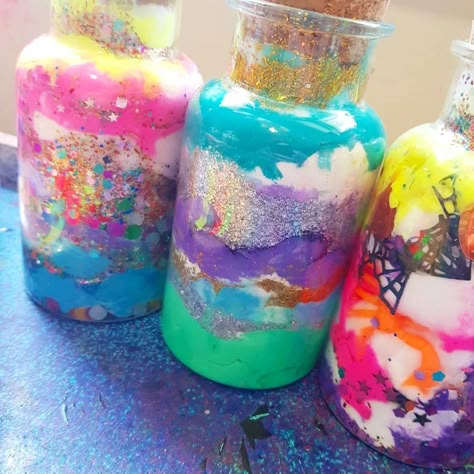 Potion Jars, Fairy Potion Recipes, Fairy Potion Party, Magic Themed Activities For Kids, Magic Potions, Magic Potion Bottles, Fairy Potion, Potion Sensory Bottles, Potion Activity For Kids