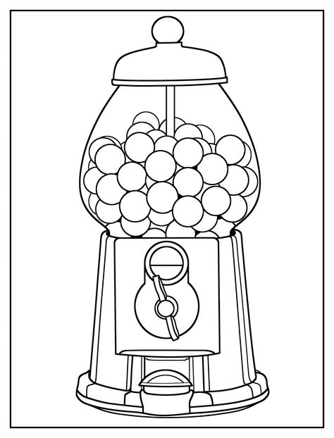 Gumball Machine Coloring Page | K5 Worksheets Gumball Machine Coloring Page, Doodle Coloring Pages Free Printable, Senior Drawing, Retro Coloring Pages, Machine Drawing, Easy Coloring Pages, Coloring Ideas, Gumball Machine, Pinturas Disney