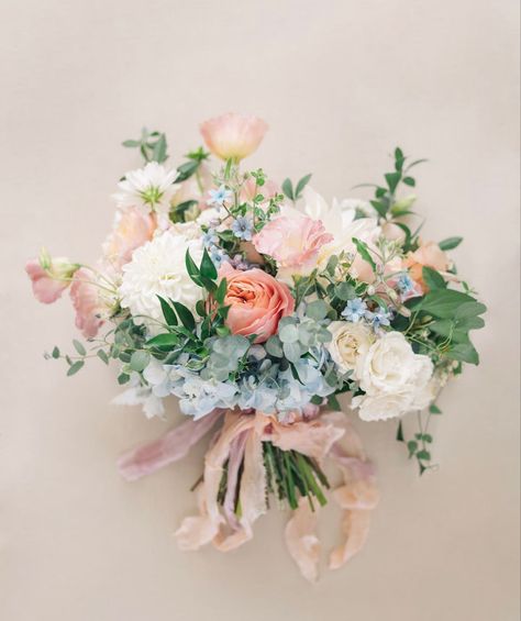 Coastal Wedding Colors, Pastel Wedding Theme, Blue And Blush Wedding, Small Wedding Bouquets, Pastel Wedding Flowers, Pastel Bouquet, Light Pink Wedding, Blue Bouquet, Wedding Flower Inspiration