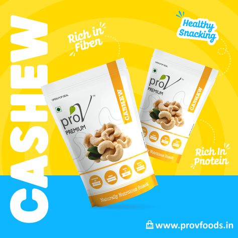 Discover the Exquisite Taste of ProV Premium Cashews! 🌰 Our delicious and nutritious cashews are meticulously handpicked from the choicest orchards to bring you the ultimate snack that you deserve. 😍🌿 #prov #provfoods #provnutrition #almonds #pista #cashew #nuts Healthy Nuts Snacks, Snack Ads, Packaging Template Design, Sanjeev Kapoor, Ads Creative Advertising Ideas, Drinks Packaging Design, Social Media Branding Design, Logo Design Inspiration Creative, Nut Snacks