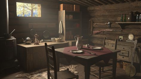 Hut In The Woods, Hunters Cabin, Old Cabins, Old Cabin, Hut House, Cabin Aesthetic, Forest Cabin, Red Dead Redemption 2, Mystical Forest