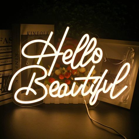 Hello Beautiful Sign, Signs For Wedding, Bedroom Birthday, Party Bedroom, Bedroom Wall Hangings, Light Up Signs, Neon Sign Bedroom, Wedding Neon Sign, Neon Wedding