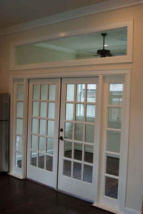 French Doors With Transom, Home Office Doors, Pintu Interior, Shiplap Walls, Doors Exterior, Bathroom Remodel Tile, Transom Windows, White Doors, Doors And Windows