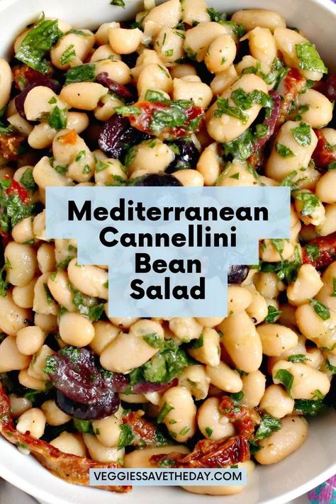 Cannoli Bean Salad, Marinated Bean Salad, Dried Bean Recipes Meals, Canelli Bean Salad, Tuscan Bean Salad, Vegan Mediterranean, Mediterranean Bean Salad, Cannellini Bean Salad Recipes, Mediterranean Diet Side Dishes