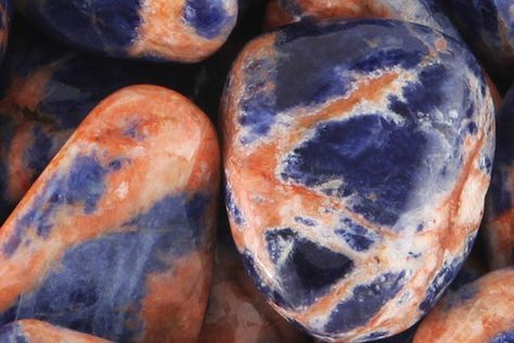 Orange Meaning, Sunset Sodalite, Sodalite Meaning, Emotional Honesty, Victim Mentality, Mental Healing, Sodalite Crystal, Gem Stones, Blue And Orange