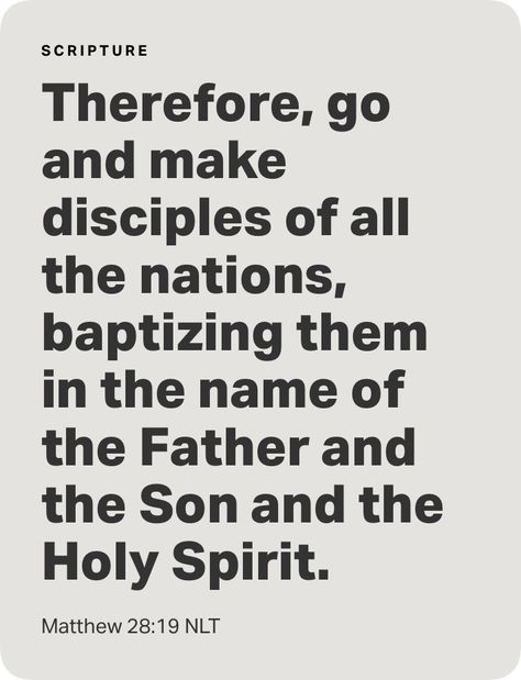 ‭‭Matthew‬ ‭28:19‬ ‭NLT‬‬ Matthew 28:19, What Is Baptism, Go And Make Disciples, Matthew 28 19, Matthew 28, Daily Verses, The Holy Spirit, Jesus Is Lord, The Father