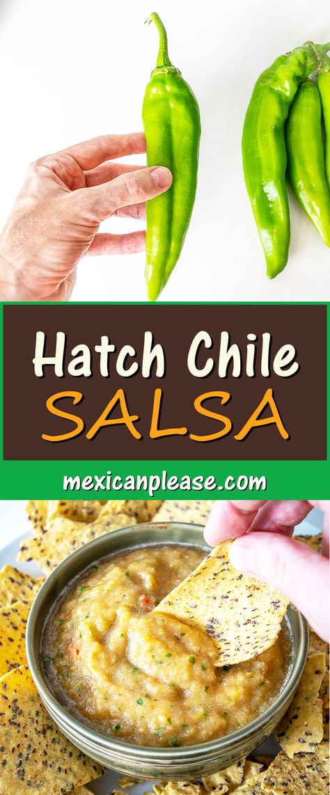 This Hatch Chile Salsa recipe is a great introduction to the addictive flavor of Hatch chiles -- sweet, rustic, buttery goodness. Yum! mexicanplease.com Hatch Salsa Recipes, Hatch Chili Salsa, Chile Salsa Recipe, Hatch Chile Salsa, Hatch Chili Recipes, Chile Salsa, Hatch Chiles, Easy Vegetarian Recipes, Southwestern Recipes