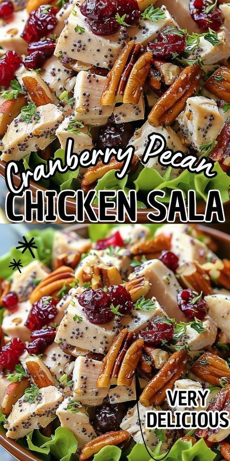 Cranberry Pecan Chicken Salad with Poppy Seed Dressing is an easy recipe that a whole family would love! It's a great side dish or light dinner. This salad makes a wonderful meal for the holiday menu, especially Thanksgiving or Christmas. Chicken Salad With Walnuts Recipe, Cranberry Pecan Chicken Salad, Cranberry Walnut Chicken Salad, Salad With Poppy Seed Dressing, Cranberry Chicken Salad, Christmas Cranberry, Pecan Chicken Salads, Chicken Salads, Cranberry Chicken