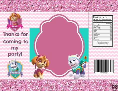 SKYE & EVEREST PAW PATROL CHIP BAG PRINTABLE | Free Template Included | ellierosepartydesigns.com Paw Patrol Printables Free, Skye Paw Patrol Party, Paw Patrol Printables, Chip Bag Template, Everest Paw Patrol, Potato Bag, Spiderman Coloring, Skye Paw, Bag Template